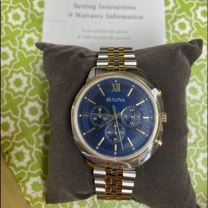 Bulova Men’s Chronograph Watch – Blue Dial -Two-Tone Stainless Steel – 41mm –NWT